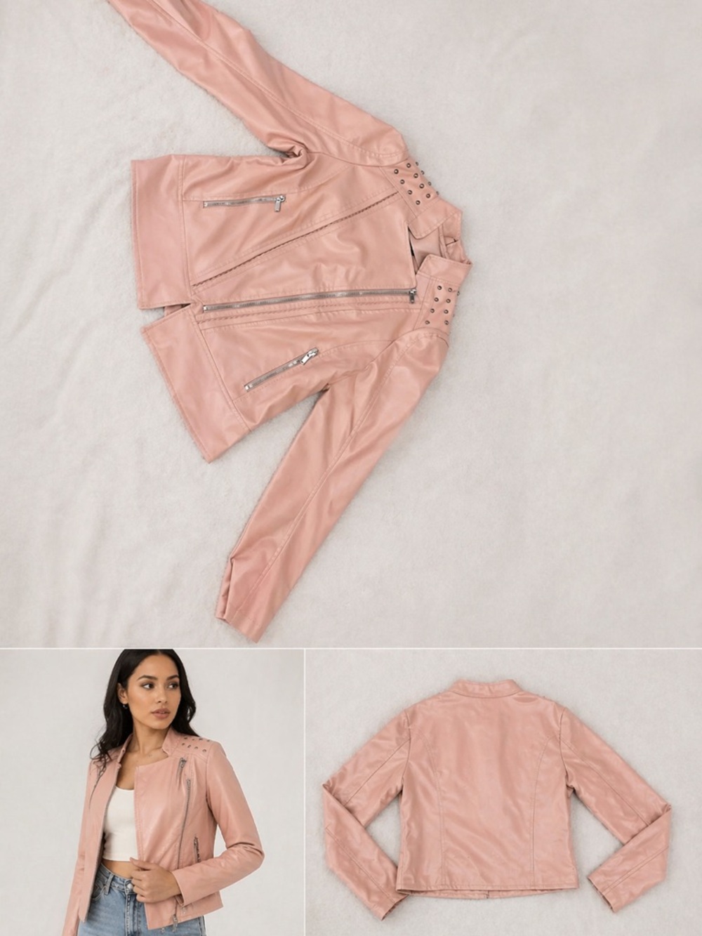 Amazon Blush Pink Faux Leather Moto Jacket